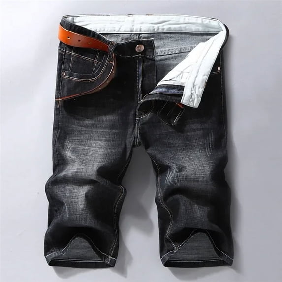 Men Denim Shorts Summer New Style Thin Section Elastic Force Slim Fit Short Jeans Male Brand Clothing Black Blue