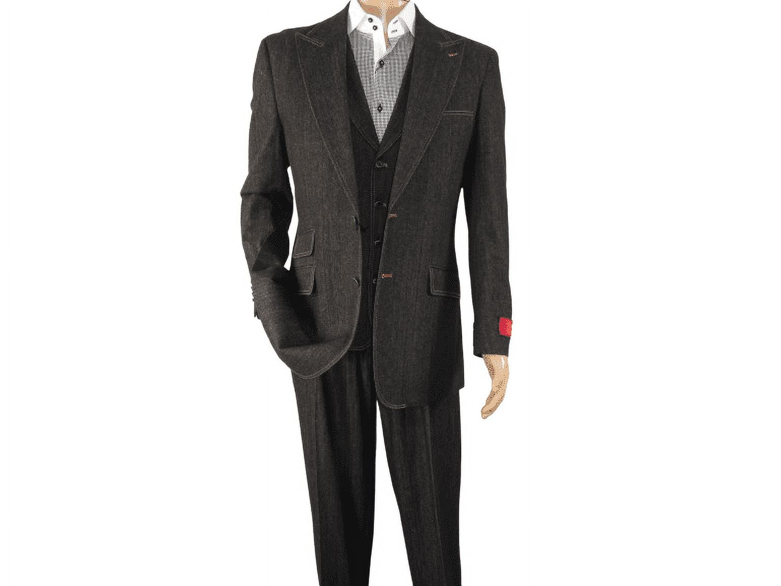 Men Denim Suit Royal Diamond 3 Piece vested Wide Leg Pleated Pants