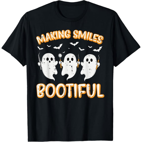 Men Dentist Smiles Bootiful Ghost Dental Costume Halloween Holiday T-Shirt, Size S-5XL