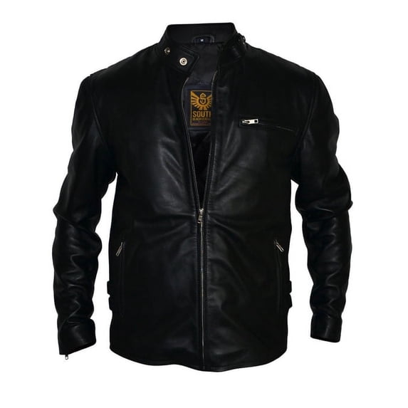Men Designer Shoulder Padded Motorcycle Racer Leather Jacket