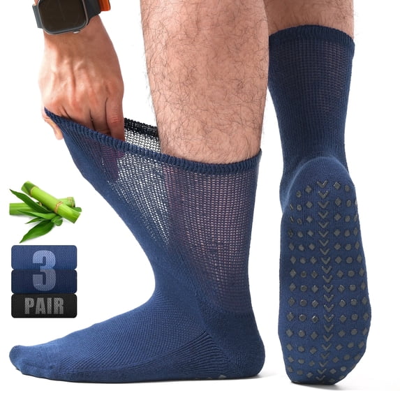 FREEYOKA Men Diabetic Socks 12-14 Extra Wide Seamless Non Binding Loose Fit Top Socks , 3 Pairs,DARK