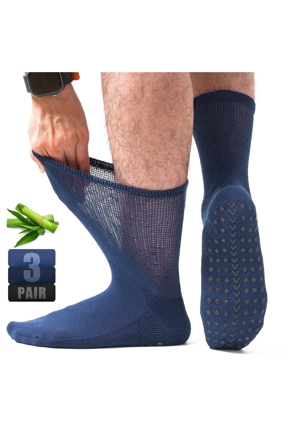 FREEYOKA Men Diabetic Socks 9-11 Extra Wide Seamless Non Binding Loose Fit Top Socks , 3 Pairs,DARK