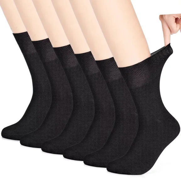 Men Diabetic Socks, Loose Cuff Non Binding Socks, 6 Pairs Extra Wide Seamless Toe Socks for Men Women 6-11