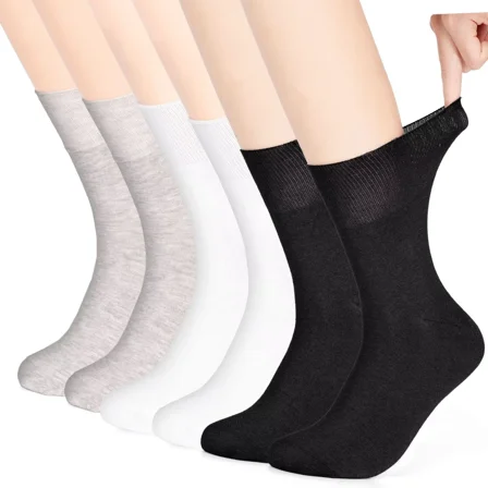 Men Diabetic Socks, Loose Cuff Non Binding Socks, 6 Pairs Extra Wide Seamless Toe Socks for Men Women 6-11