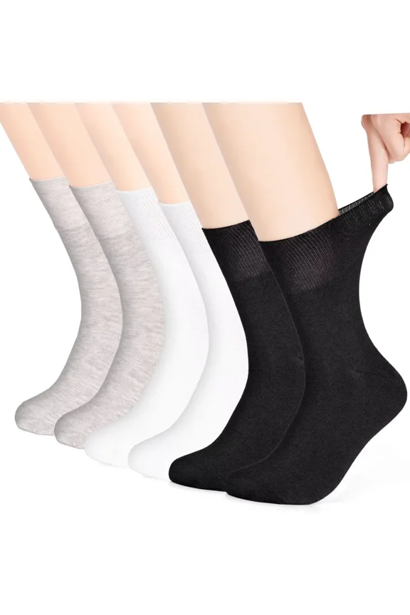 Men Diabetic Socks, Loose Cuff Non Binding Socks, 6 Pairs Extra Wide Seamless Toe Socks for Men Women 6-11