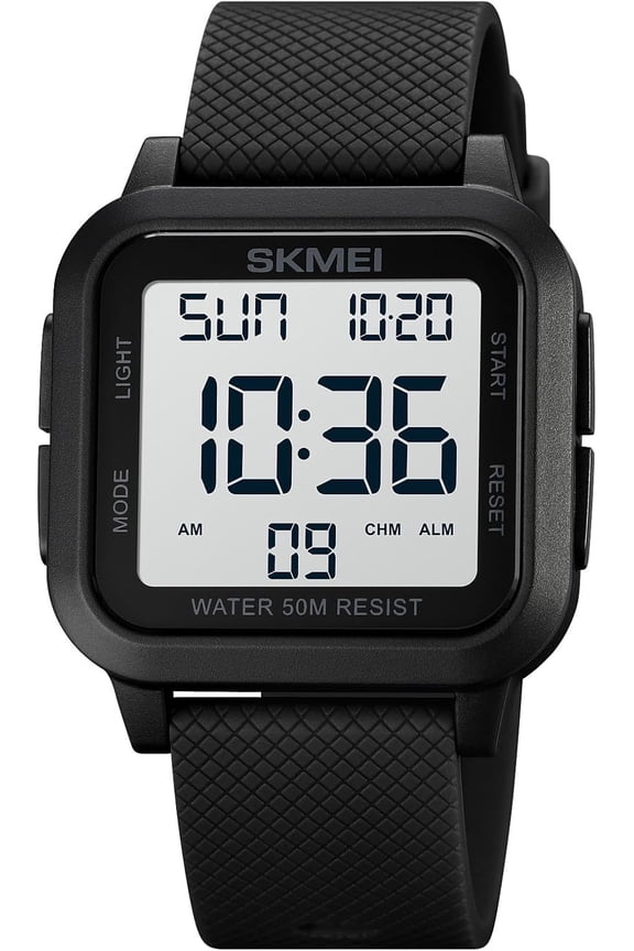 Men Digital Sports Watch Ultra-Thin Large Face Waterproof Wrist Watches for Men with Stopwatch Countdown Timer Alarm Function Dual Time LED Back Light