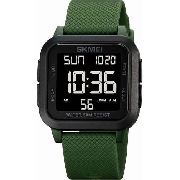 Men Digital Sports Watch Ultra-Thin Large Face Waterproof Wrist Watches for Men with Stopwatch Countdown Timer Alarm Function Dual Time LED Back Light