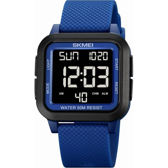 Men Digital Sports Watch Ultra-Thin Large Face Waterproof Wrist Watches for Men with Stopwatch Countdown Timer Alarm Function Dual Time LED Back Light