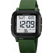Men Digital Sports Watch Ultra-Thin Large Face Waterproof Wrist Watches for Men with Stopwatch Countdown Timer Alarm Function Dual Time LED Back Light