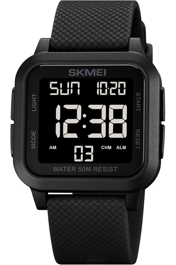 Men Digital Sports Watch Ultra-Thin Large Face Waterproof Wrist Watches for Men with Stopwatch Countdown Timer Alarm Function Dual Time LED Back Light