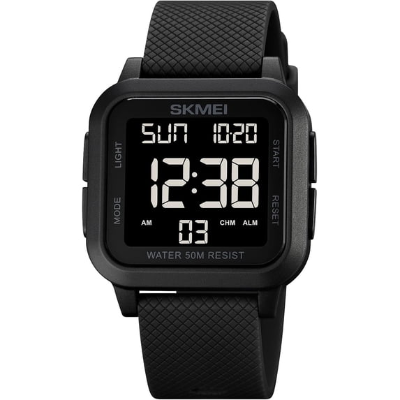 Men Digital Sports Watch Ultra-Thin Large Face Waterproof Wrist Watches for Men with Stopwatch Countdown Timer Alarm Function Dual Time LED Back Light