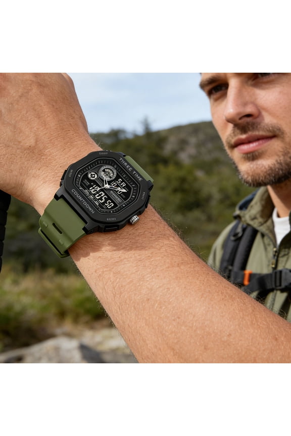 Men Digital Watch Sports Waterproof 50M Alarm Chronograph LED Backlight Multi Function Wristwatch Shock Resistant Easy Read, for Running Hiking Camping Outdoor Sports Office Daily Use Students Men