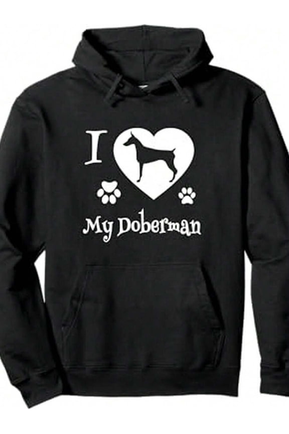 Men Doberman Hoodie Heavyweight Fleece Pullover Sweatshirt Hooded Dog Lover Apparel With  Pocket All-Season Casual Streetwear For Doberman Enthusiasts Black Ideal Gift For Dog Owners Everyday Comfort
