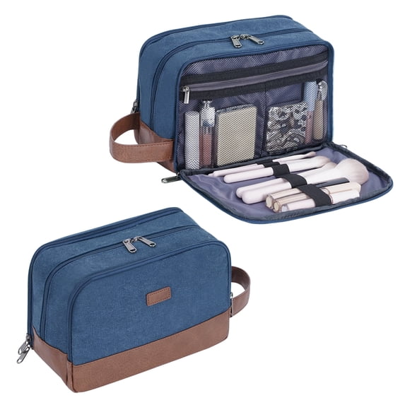 WANDF Toiletry Bag for Men Women with Wet Pocket & Hook Dopp Kit Hanging Shaving Bag Travel Accessories Organizer for Business Weekend Trip, Blue