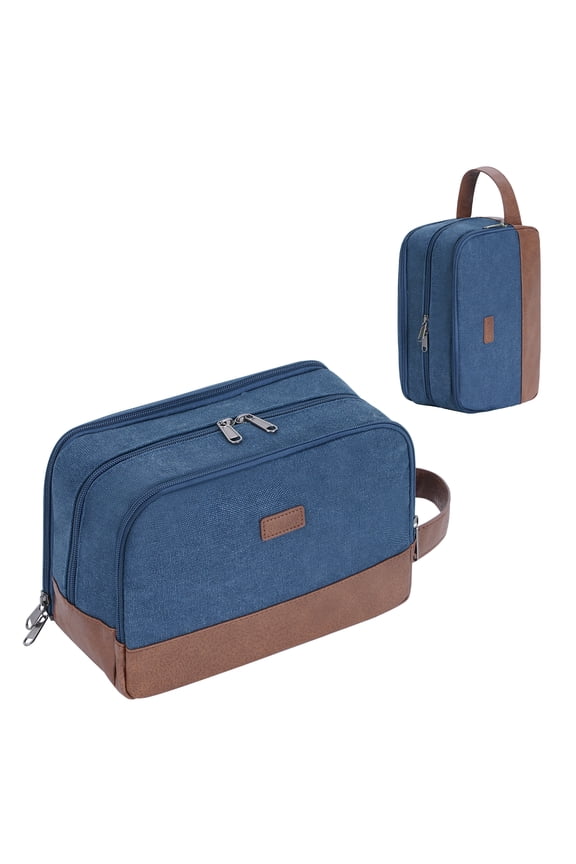 WANDF Toiletry Bag for Men Women with Wet Pocket & Hook Dopp Kit Hanging Shaving Bag Travel Accessories Organizer for Business Weekend Trip, Blue