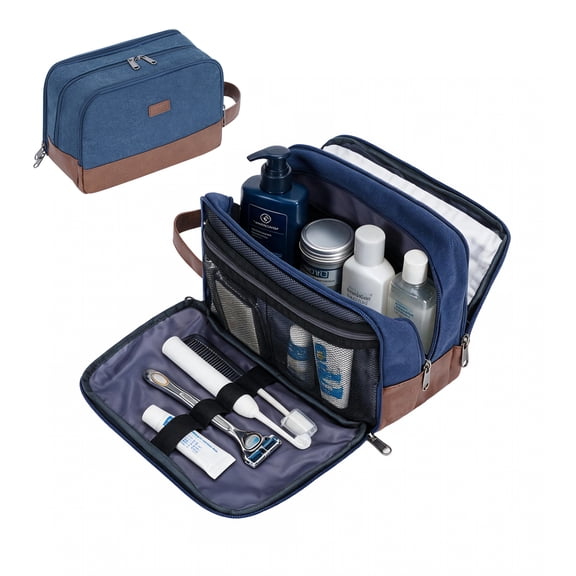WANDF Mens Toiletry Bag,Hanging Dopp Kit Shave Bag with Wet Pocket,Water Resistant Travel Toiletries Bathroom Bag ,Travel Accessories Bag Cosmetic Organizer for Women(Blue)