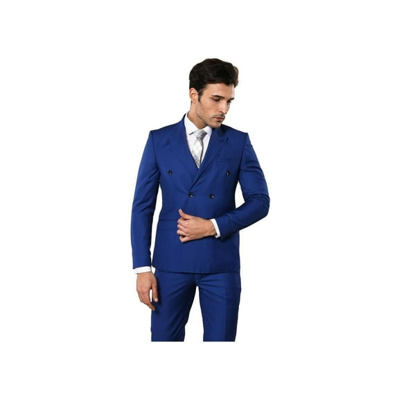 Men Double Breasted Suit WESSI by J.VALINTIN Extra Slim Fit JV5 Royal Blue New