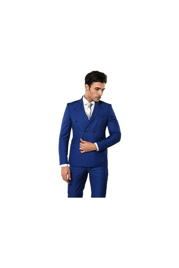 Men Double Breasted Suit WESSI by J.VALINTIN Extra Slim Fit JV5 Royal Blue New