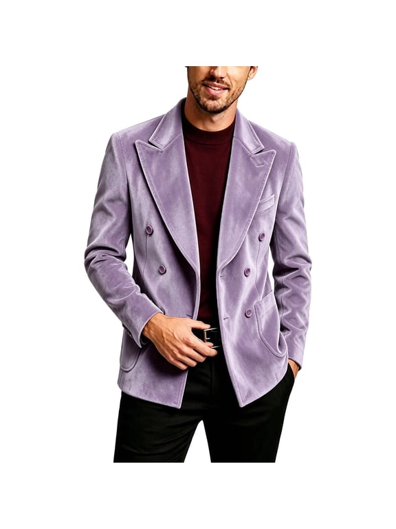 Men Double Breasted Velvet Blazer Jacket, Wide Lapel Long‑Sleeve Suit Coat, Luxury Velour Formal Casual Outerwear for Wedding Party Business