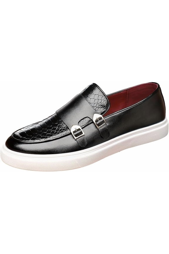 Men Double Monk Strap Dress Sneakers,Casual Fashion Formal Business Patent Leather Slip On Loafers Dress Shoes Penny Loafers