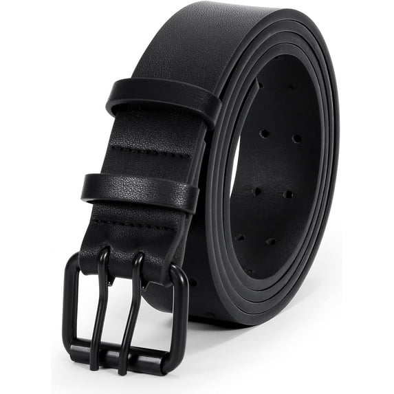 Men Double Prong PU Leather Belt Casual Work Heavy Duty Belt Double Grommet Holes Belt for Jeans