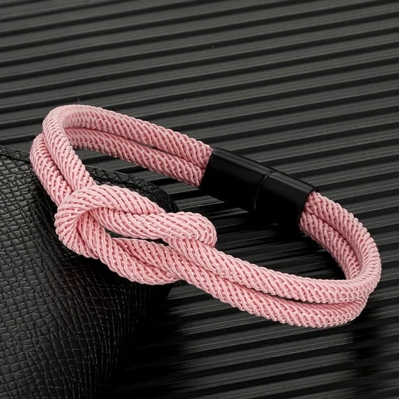 Men Double-layer Knotted Rope Bracelet For Women Black Stainless Steel Silder Magnet Buckle Infinity Couple Jewelry