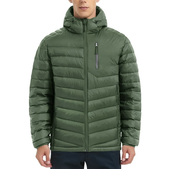 Men Down Jacket Hooded Lightweight Packable Puffer Jacket Water-Resistent Down Jacket