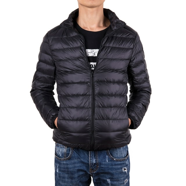 Men Down Jacket Outwear Puffer Coats Casual Zip Up Windbreaker Lightweight Winter Jackets Black