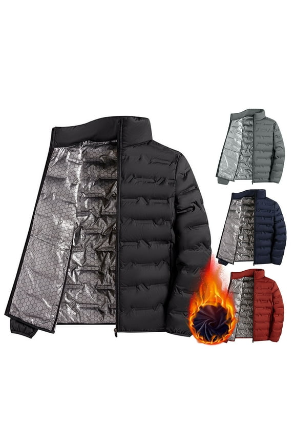 Men Down Jacket Stand Collar Long Sleeve Zipper Placket White Duck Down Filled Coat with Pockets Quilted Outerwear