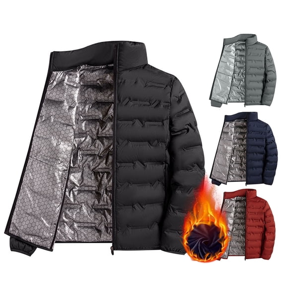 Men Down Jacket Stand Collar Long Sleeve Zipper Placket White Duck Down Filled Coat with Pockets Quilted Outerwear