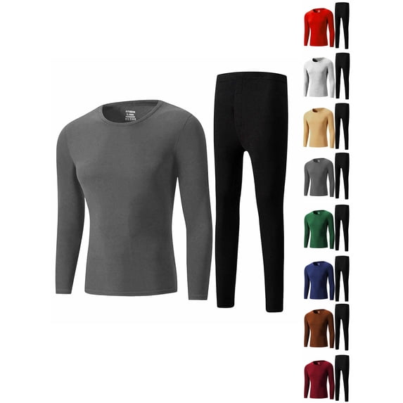 Men Dralon Thermal Base Layer Set Zaewscy Man Solid Color Casual Fashion Elastic Base Outdoor Running For Fitness Round Neck Keep Warm Sets Dark Gray XXL