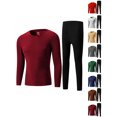 thumbnail image 1 of Men Dralon Thermal Base Layer Set Zaewscy Man Solid Color Casual Fashion Elastic Base Outdoor Running For Fitness Round Neck Keep Warm Sets Wine S, 1 of 7
