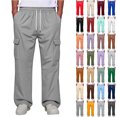thumbnail image 1 of Men Drawstring Elastic Waist Cargo Pants Four Pockets Relaxed Fit Straight Leg Casual Outdoor Trousers Solid Color Mens Long Pants Yellow L, 1 of 7