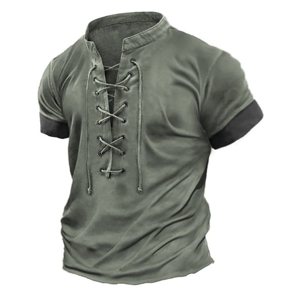 Men Drawstring Short Sleeve T Shirt Color Block Pullover Casual Lightweight Sports Top,Green,L