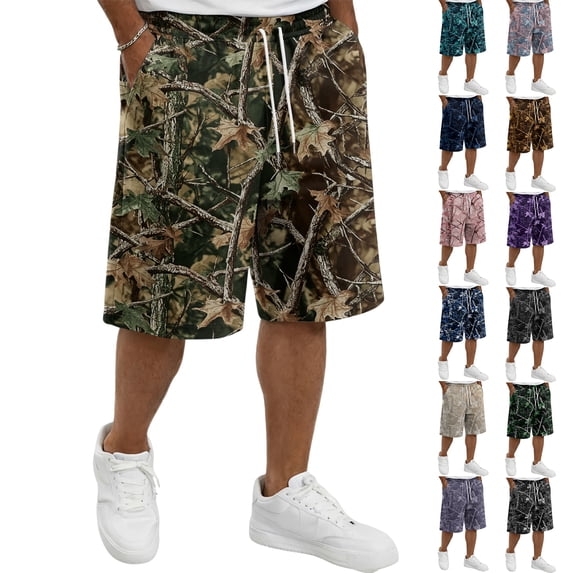 Men Drawstring Waist Relaxed Fit Camouflage Shorts with Pockets Lightweight Breathable Casual Outdoor Sportswear