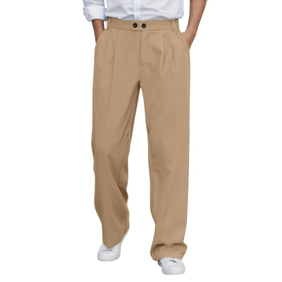 Men Dress Pant Solid Color Casual Comfortable Flat Front Trousers Business Khaki Pant