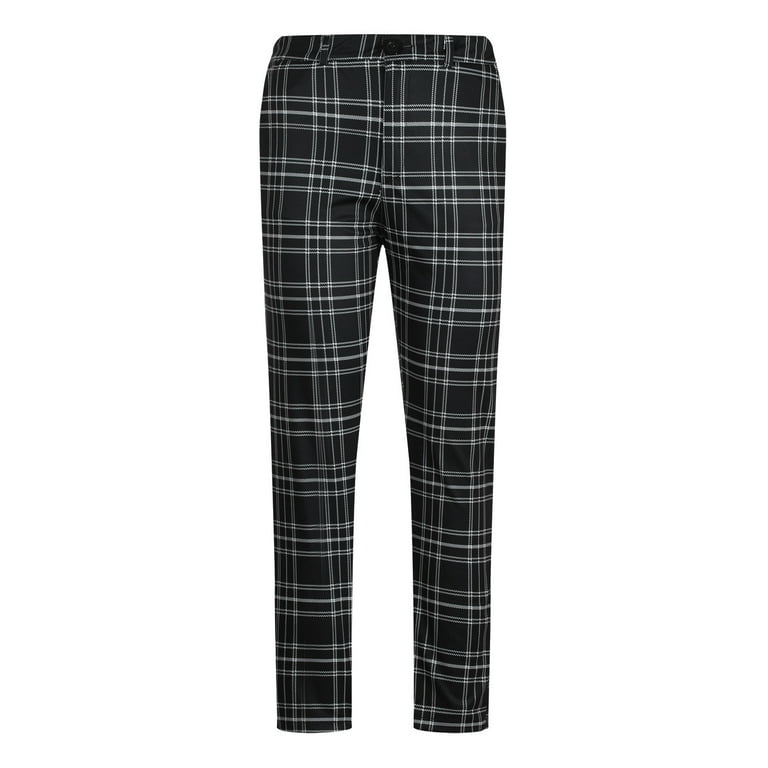 Men Dress Pants Casual Plaid Stretch Flat-Front Skinny Pencil Pants  Business Casual Trousers Office Work Pants 