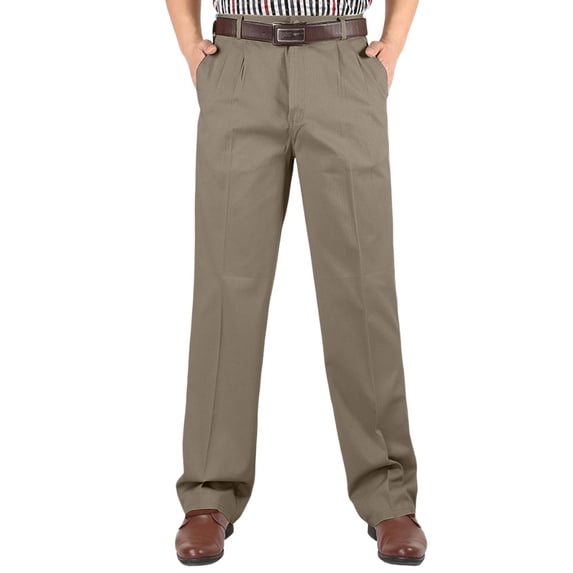 Men Dress Pants Cotton High Waist Pleated Loose Fit Casual Straight Leg Pants Lightweight Breathable Classic Business Work Trousers for Commuter