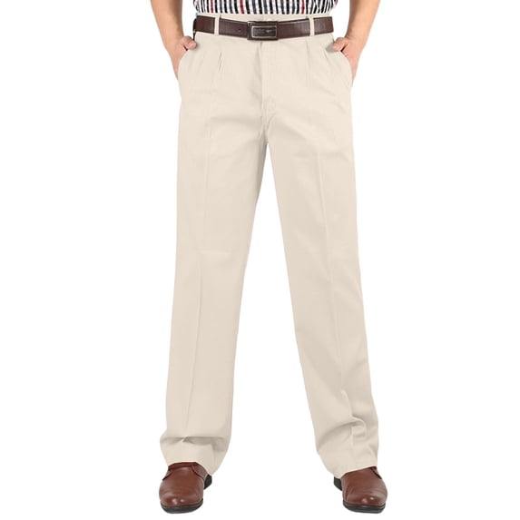 Men Dress Pants Cotton High Waist Pleated Loose Fit Casual Straight Leg Pants Lightweight Breathable Classic Business Work Trousers for Commuter