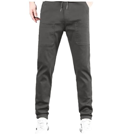 Men Dress Pants Stretch Waist Cargo Pants for Men Elastic Waist Solid Color Comfy Lounge Casual Soft Multiple Pockets Outdoor Straight Fashion Fall Spring Trousers Full Length Pants Gray L