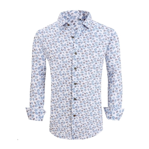 Men Dress Shirt Long Sleeve Regular Fit Printed Business Formal Wear Blue XXL