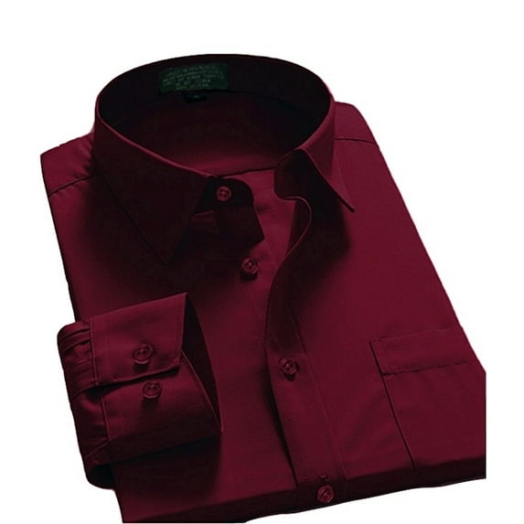Men Dress Shirt Regular Fit Oxford Solid Color-burgundy-5xl Long Sleeve 38/39