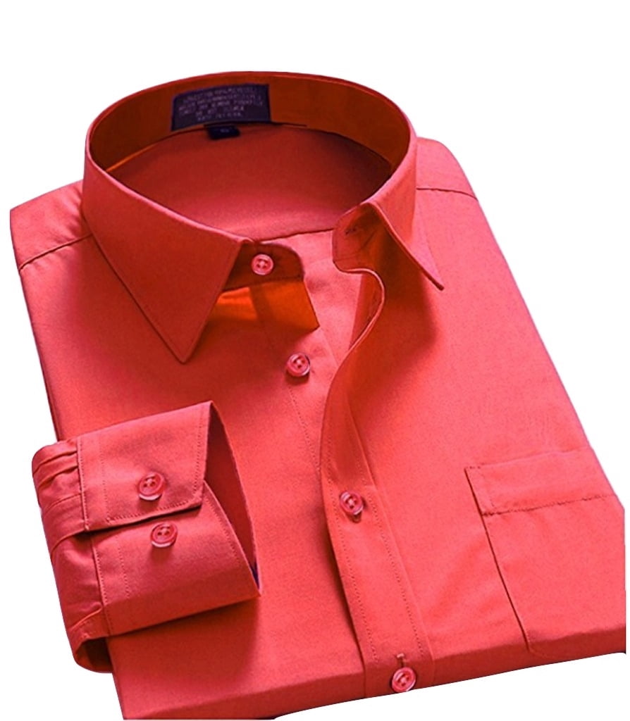 Men Dress Shirt Regular Fit Oxford Solid Color-coral-4xl Long Sleeve 36 ...