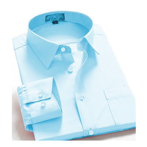Men Dress Shirt Regular Fit Oxford Solid Color-light Blue-5xl Long Sleeve 38/39
