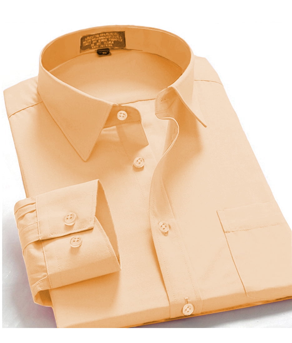 peach mens dress shirt Men's Basic Convertible Cuff Regular Fit in 15½ 34/35 / Peach Feeling frisky Fratello Men's French Cuff Dress