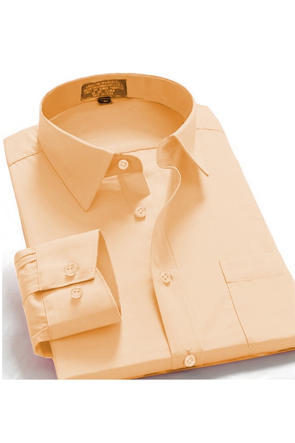 Men Dress Shirt Regular Fit Oxford Solid Color-light Khaki-5xl Long Sleeve 38/39
