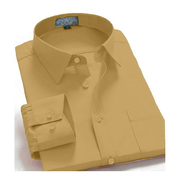 Men Dress Shirt Regular Fit Oxford Solid Color-mustard-4xl Long Sleeve 36/37