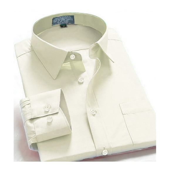 Men Dress Shirt Regular Fit Oxford Solid Color-snow White-s Long Sleeve 32/33