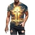 thumbnail image 1 of Men Dress Shirts Crewneck T Shirt for Men Cross Print Short Sleeve Loose Fit Casual Comfortable for Everyday Wear, 1 of 5
