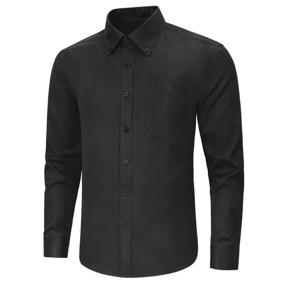 Mens Long Sleeve Black Shirts Button-up Stripe Shirt Casual Solid Dress Shirt Formal Business L